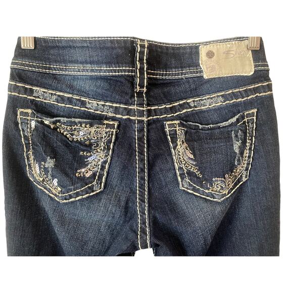 Silver Jeans Co Women's Suki Boot Cut Denim US 26 Embellished Dark Stonewash Y2K - Picture 5 of 11
